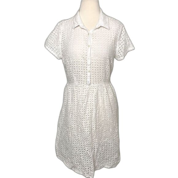 Old Navy White Eyelet Lace Mini Dress Short Sleeve Lightweight Cottagecore Sz M - Picture 1 of 9